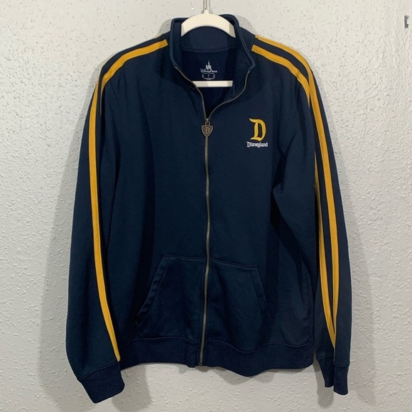 Disney Parks Full Zip Embroidered Navy Blue Stripe Sleeve Jersey Jacket size L - Picture 1 of 12